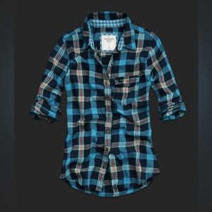 Y2K Abercrombie & Fitch plaid flannel button up shirt - teal - xs